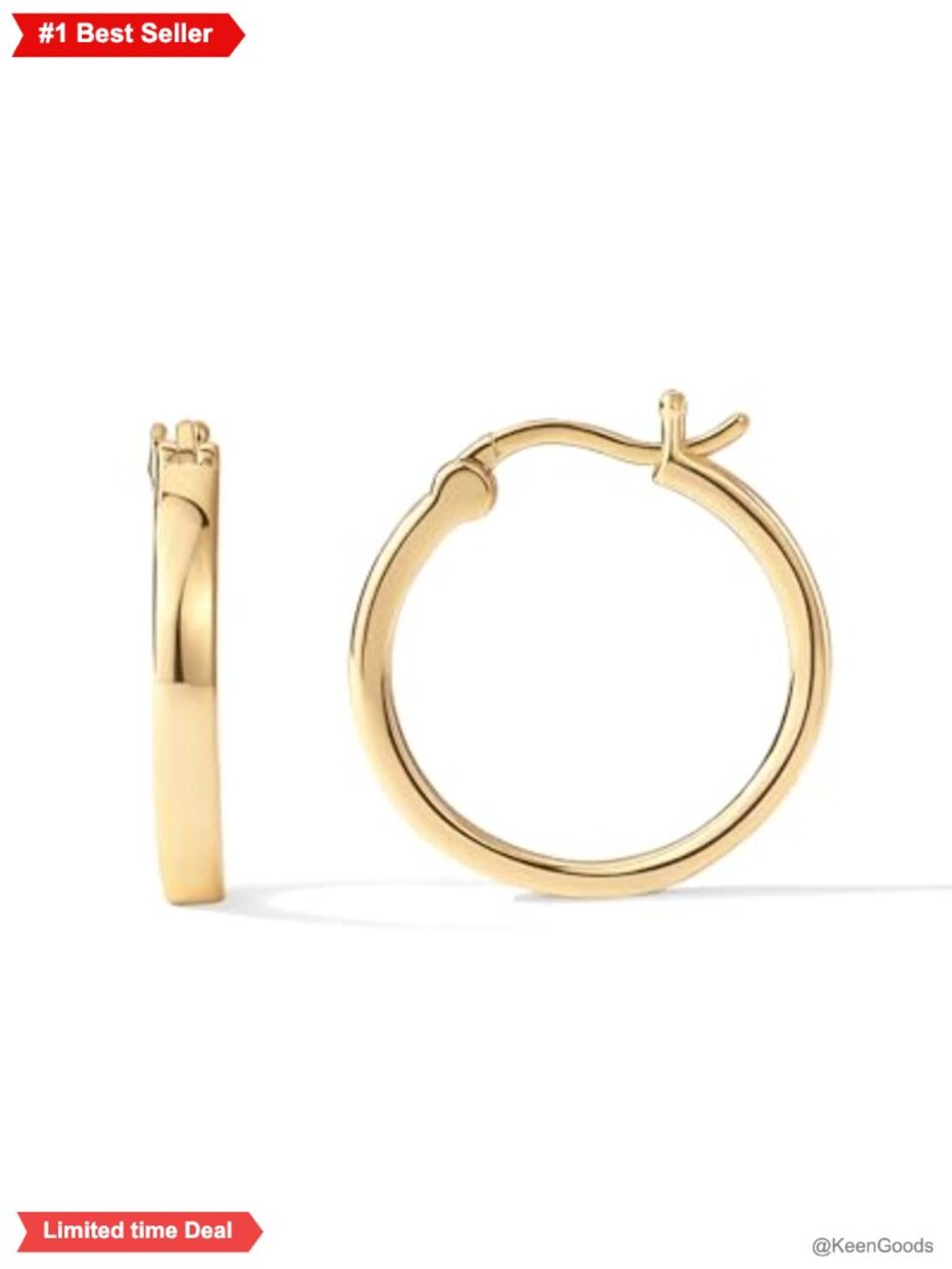 14K Gold Plated Lightweight Hoop Earrings 20mm Sterling Silver Post